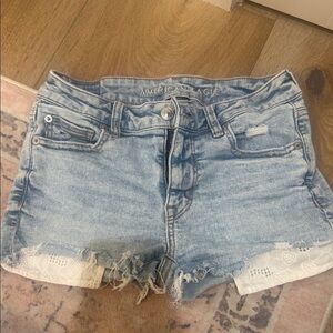American Eagle Outfitters Distressed Light Blue Jean Shorts